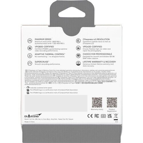 Exascend 256GB Essential Pro Max CFexpress 4.0 Type A Hafıza kartı / 1800 MB/S Okuma Yazma VPG800