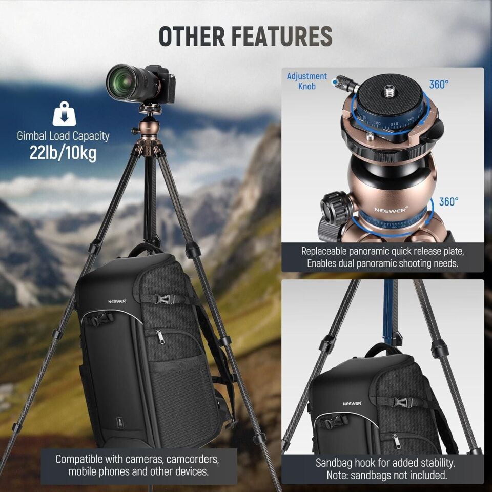 Neewer LITETRIP LT35 Karbon Fiber Tripod (49-155cm) 1,13kg