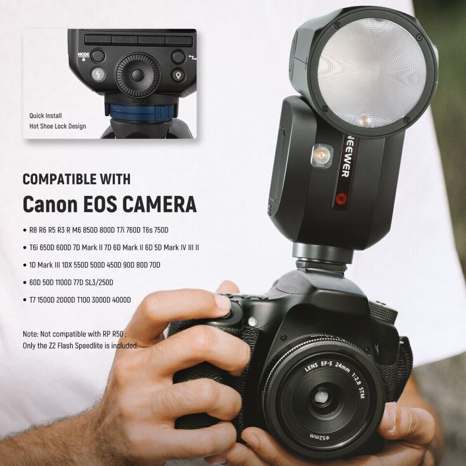 Neewer Z2PRO-C Canon Uyumlu 76W Yuvarlak Kafa Akülü Tepe Flaşı