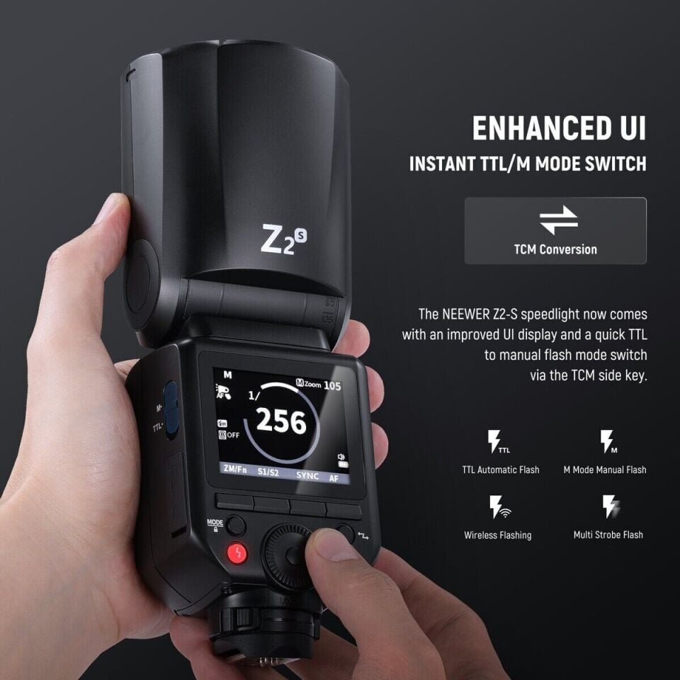 Neewer Z2PRO-S Sony Uyumlu 76W Yuvarlak Kafa Akülü Tepe Flaşı