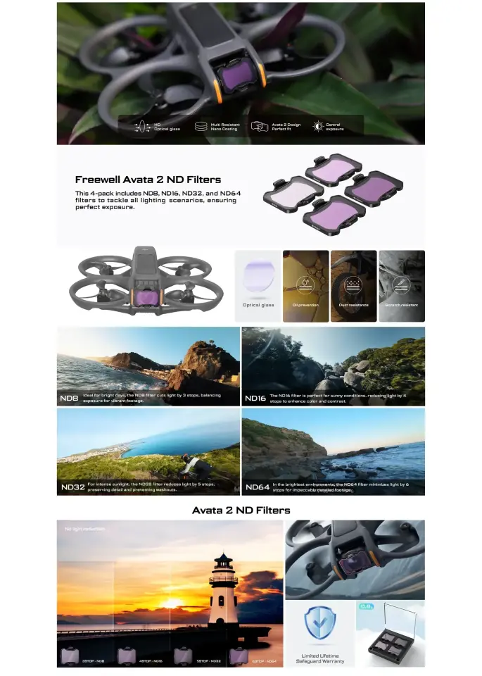 Freewell DJI Avata Drone için Standart Günlük ND Filtre Seti (4'lü Paket)