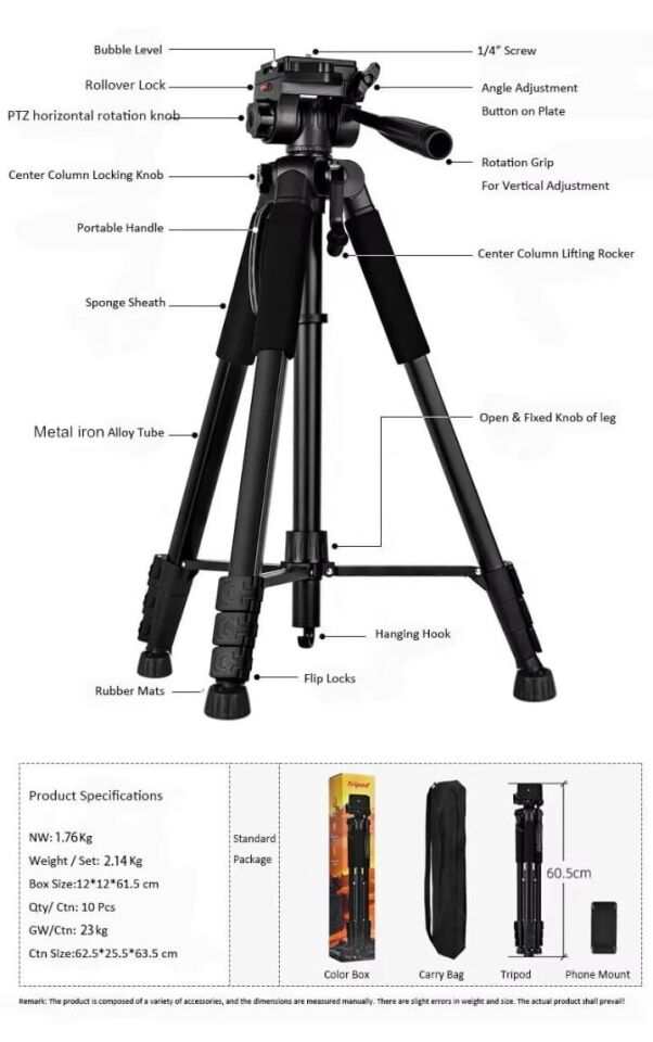 BF Pro 333L Alüminyum -ABS  180-210cm Tripod + Tekerlekli Dolly