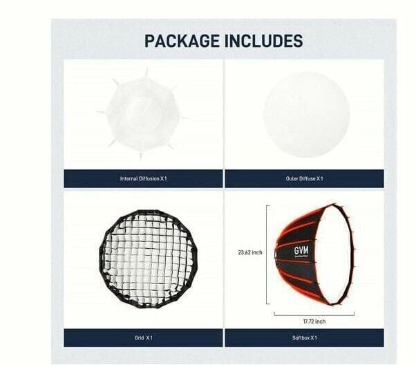 GVM 90cm Kolay Kurulum Gridli Parabolik Softbox