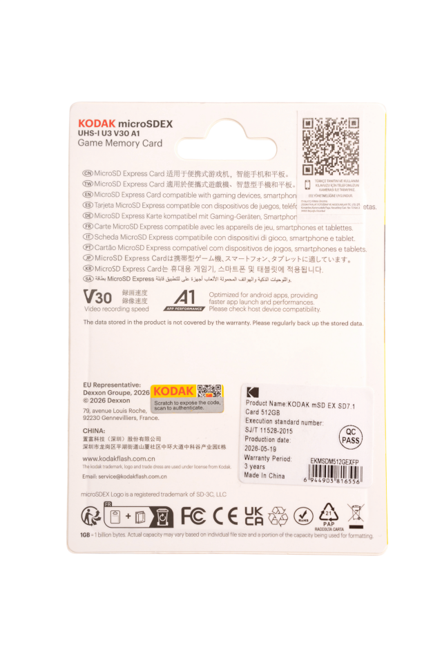 Kodak 512GB UHS-I U3/V30/A1 Express Micro SD Kart SD 7.1 (550MB/s-900MB/s)