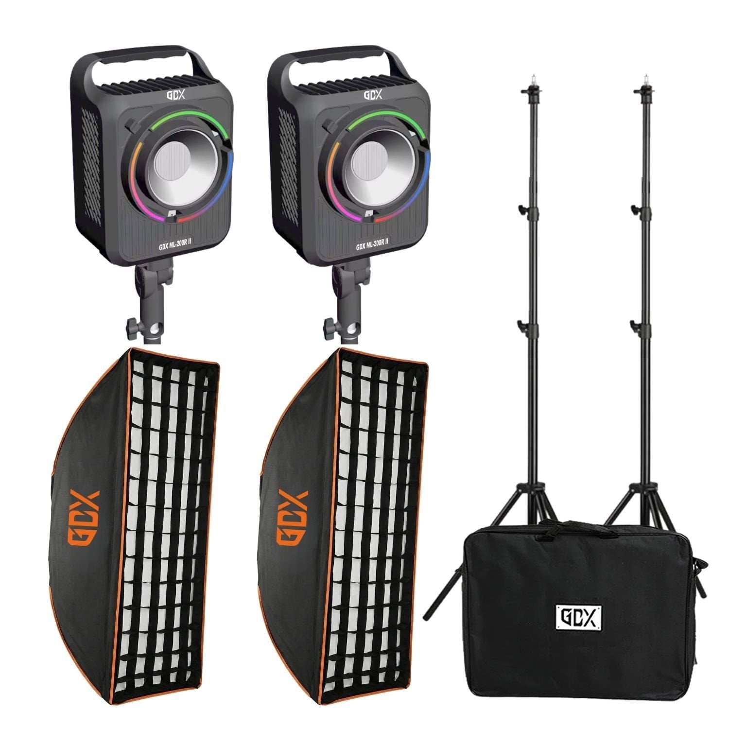 GDX ML-200R II RGB Sürekli Işık Seti 2’li – 200W Profesyonel Video & Fotoğraf Aydınlatma Kiti (Softbox + Tripod + Çanta)