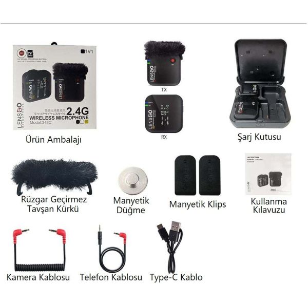 Lensgo 348C Siyah 1V1 Kablosuz Tekli Mikrofon Seti
