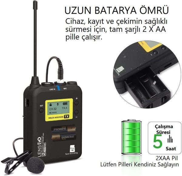 Lensgo LWM-328C Kablosuz Tekli Yaka Mikrofonu Seti