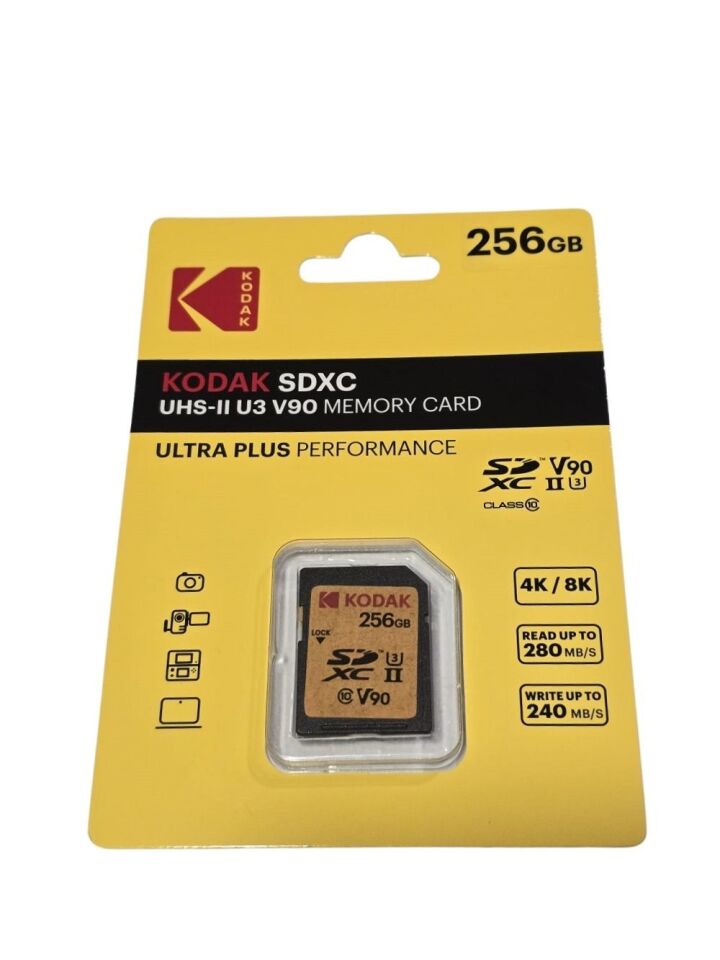 Kodak 256GB UHS-II U3 V90 SD Hafıza Kartı (280MB/s - 240MB/s)
