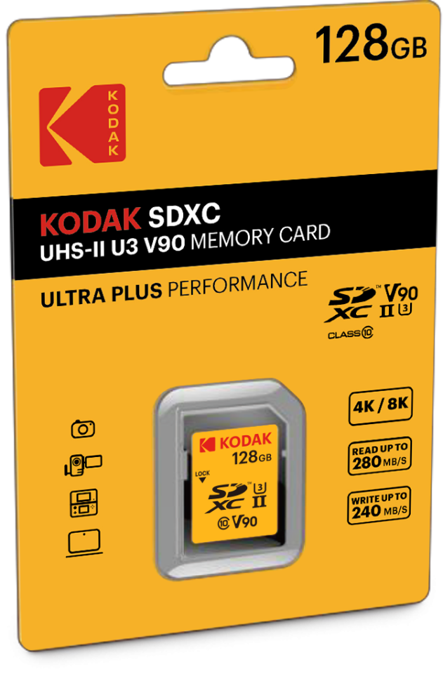 Kodak 128GB UHS-II U3 V90 SD Hafıza Kartı (280MB/s - 240MB/s)