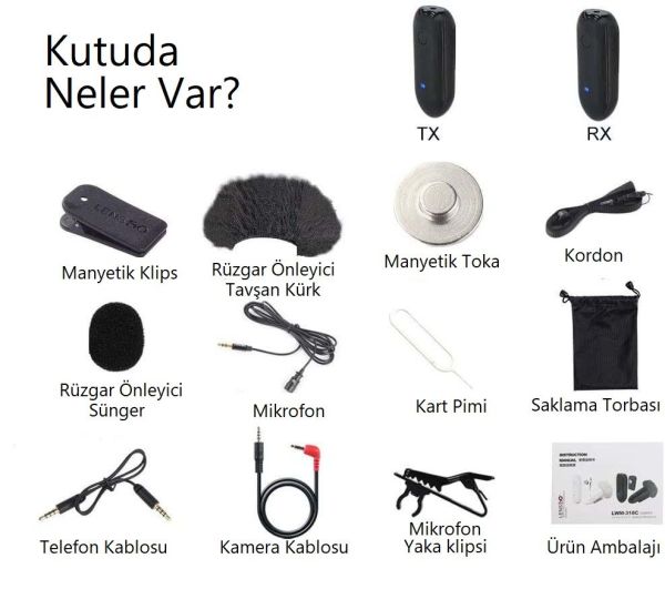 Lensgo 318C Siyah Kablosuz Tekli Yaka Mikrofonu Seti