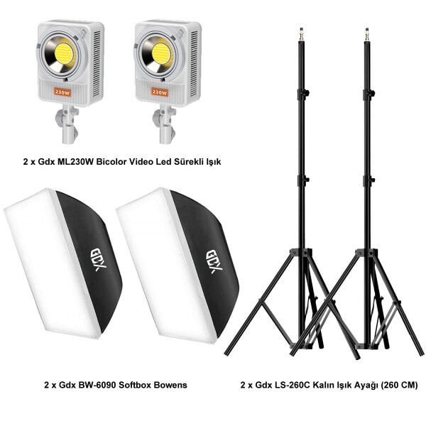 Gdx XL-Kit 2 COB LED Youtube Sürekli Video ve Fotoğraf Işık İkili Set + Gdx BW-6090 Softbox